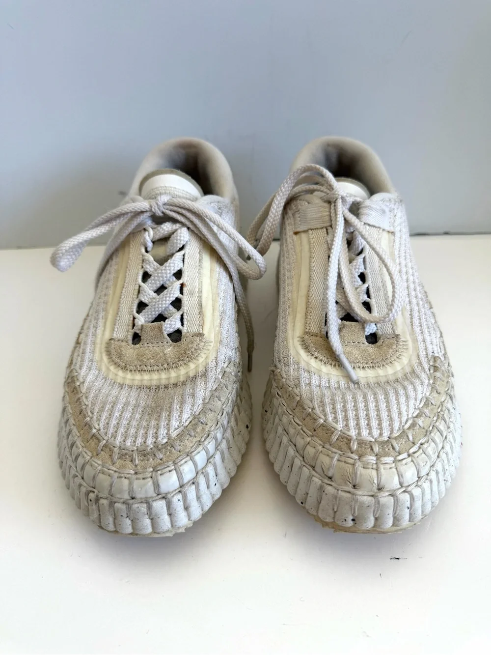 Chloé Nama Low Top Sneakers White Knit Platform Shoes Women’s EU 36 US 6
